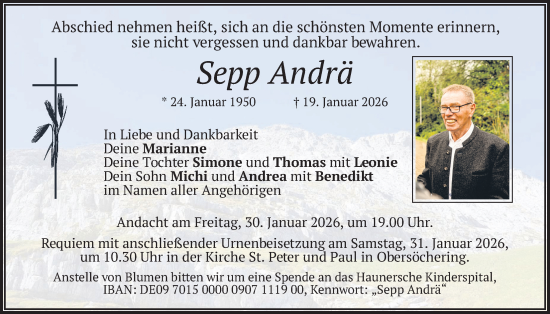 Traueranzeige von Sepp Andrä von merkurtz