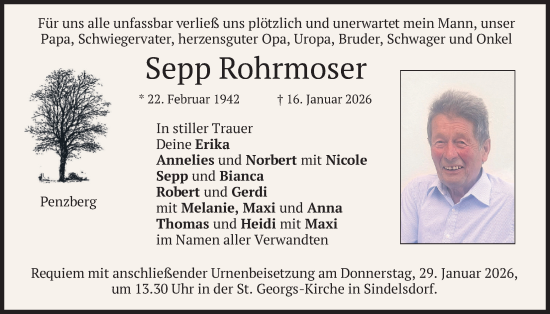 Traueranzeige von Sepp Rohrmoser von merkurtz