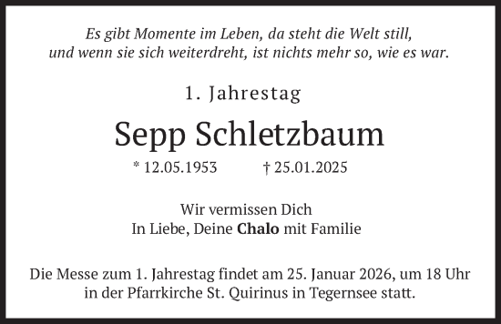 Traueranzeige von Sepp Schletzbaum von merkurtz