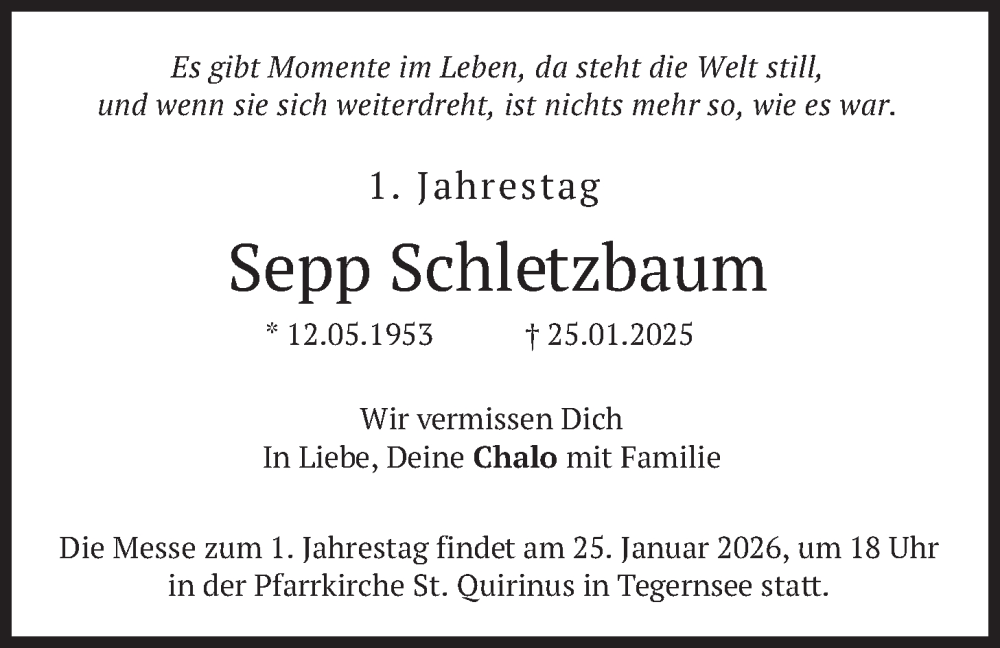  Traueranzeige für Sepp Schletzbaum vom 23.01.2026 aus merkurtz