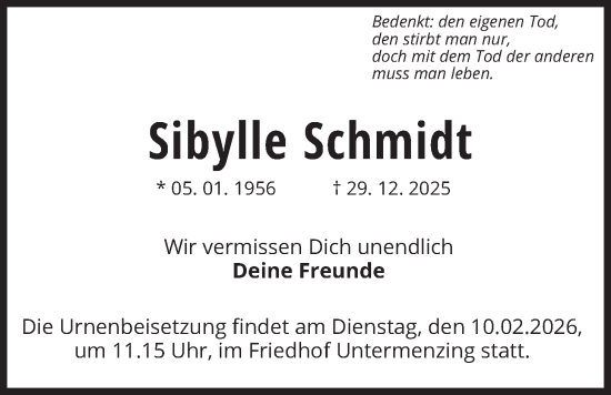 Traueranzeige von Sibylle Schmidt von merkurtz