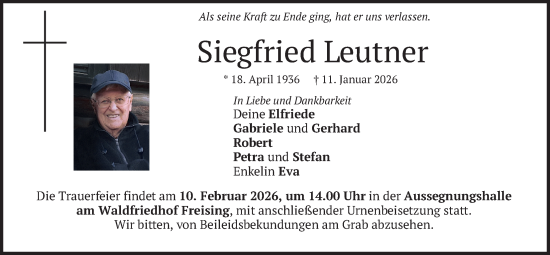 Traueranzeige von Siegfried Leutner von merkurtz