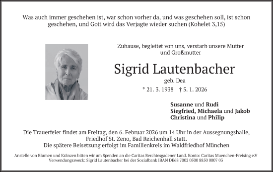 Traueranzeige von Sigrid Lautenbacher von merkurtz