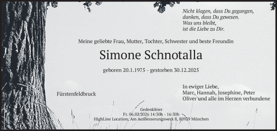 Traueranzeige von Simone Schnotalla von merkurtz