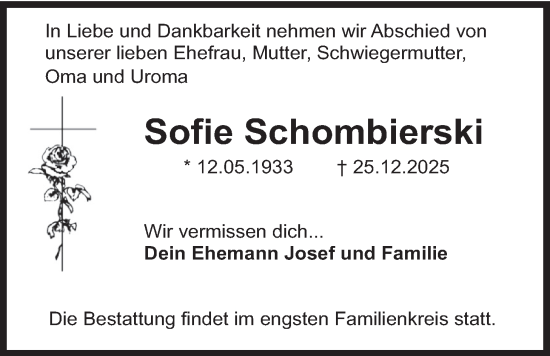Traueranzeige von Sofie Schombierski von merkurtz