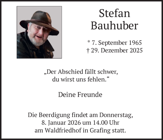 Traueranzeige von Stefan Bauhuber von merkurtz
