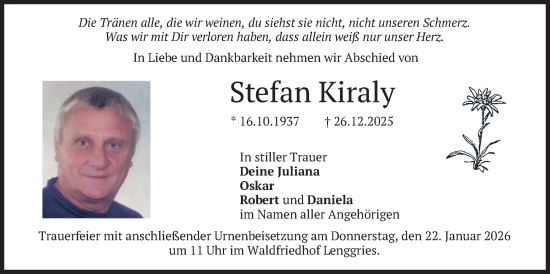 Traueranzeige von Stefan Kiraly von merkurtz