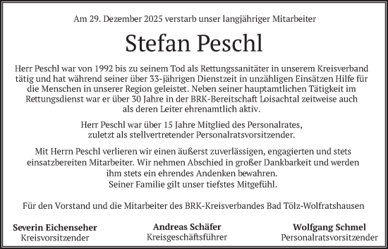 Traueranzeige von Stefan Peschl von merkurtz