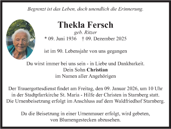Traueranzeige von Thekla Fersch von merkurtz