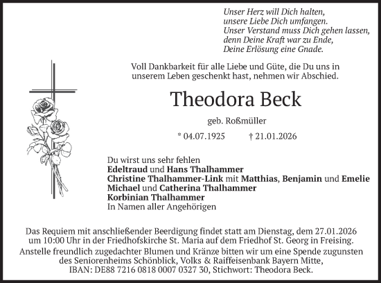 Traueranzeige von Theodora Beck von merkurtz