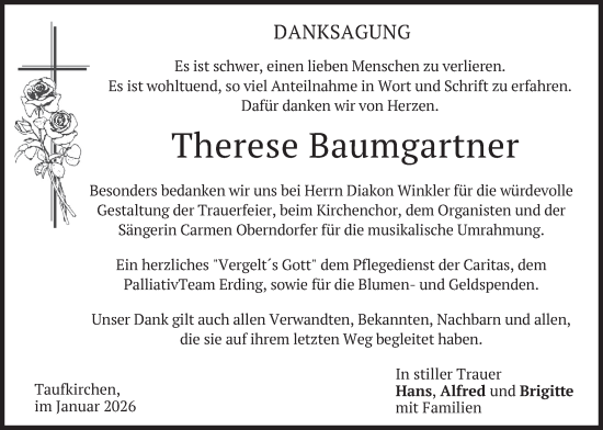 Traueranzeige von Therese Baumgartner von merkurtz