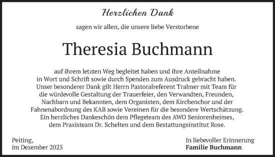 Traueranzeige von Theresia Buchmann von merkurtz