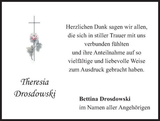 Traueranzeige von Theresia Drosdowski von merkurtz