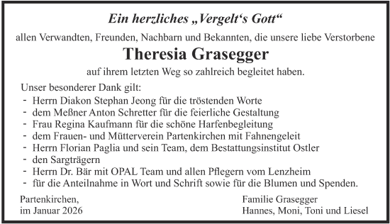 Traueranzeige von Theresia Grasegger von merkurtz