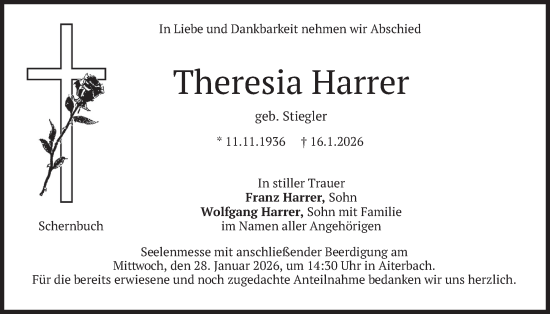 Traueranzeige von Theresia Harrer von merkurtz