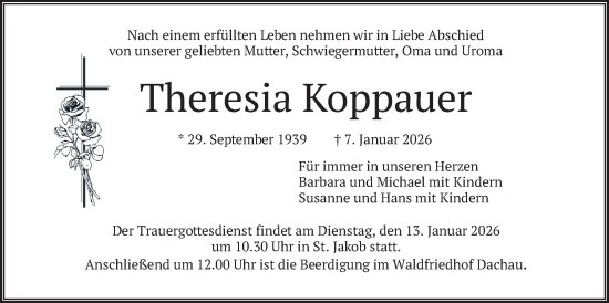 Traueranzeige von Theresia Koppauer von merkurtz