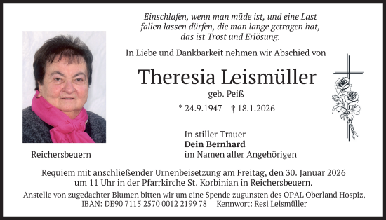 Traueranzeige von Theresia Leismüller von merkurtz