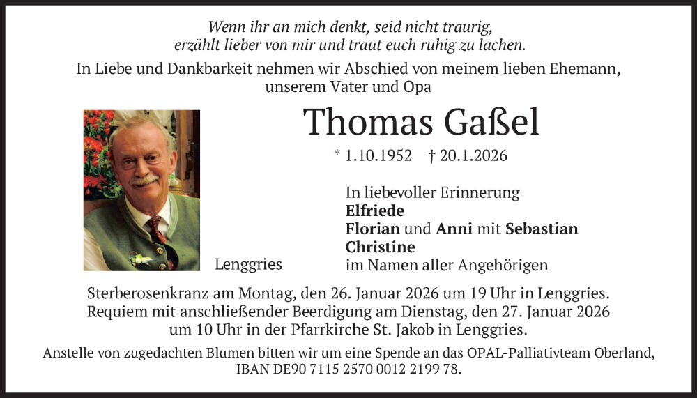  Traueranzeige für Thomas Gaßel vom 24.01.2026 aus merkurtz