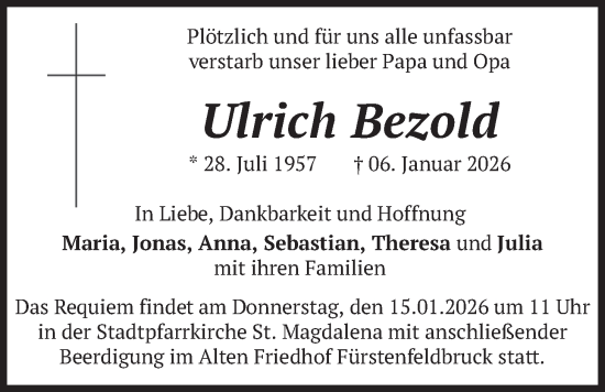 Traueranzeige von Ulrich Bezold von merkurtz