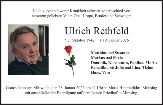 Traueranzeige von Ulrich Rethfeld von merkurtz