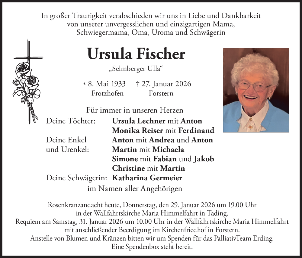  Traueranzeige für Ursula Fischer vom 29.01.2026 aus merkurtz
