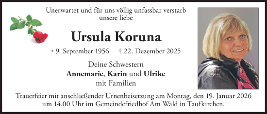 Traueranzeige von Ursula Koruna von merkurtz