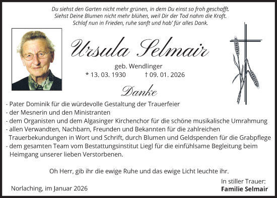 Traueranzeige von Ursula Selmair von merkurtz