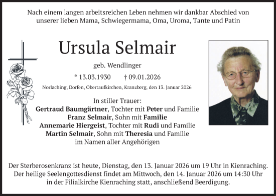 Traueranzeige von Ursula Selmair von merkurtz