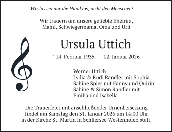 Traueranzeige von Ursula Uttich von merkurtz
