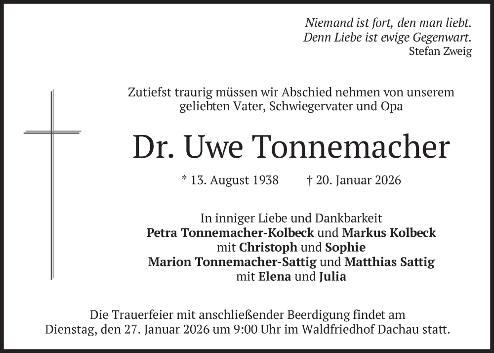  Traueranzeige für Uwe Tonnemacher vom 23.01.2026 aus merkurtz