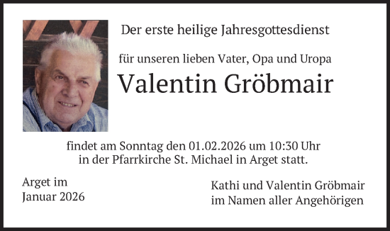 Traueranzeige von Valentin Gröbmair von merkurtz