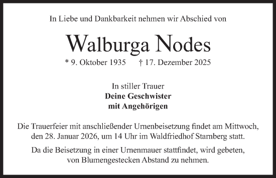 Traueranzeige von Walburga Nodes von merkurtz