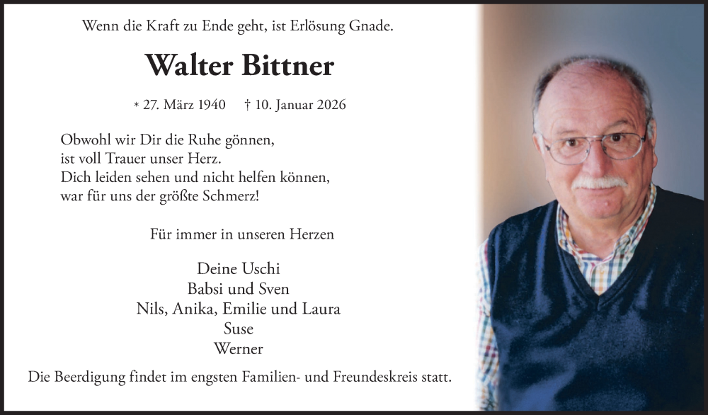  Traueranzeige für Walter Bittner vom 17.01.2026 aus merkurtz