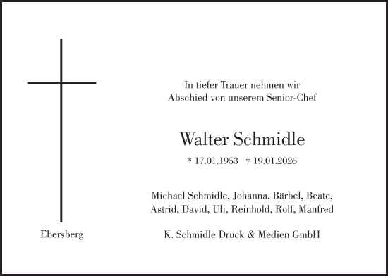 Traueranzeige von Walter Schmidle von merkurtz