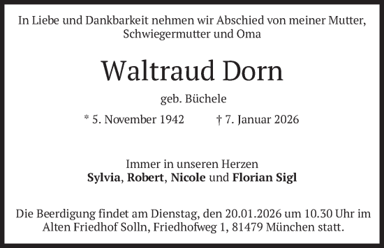 Traueranzeige von Waltraud Dorn von merkurtz