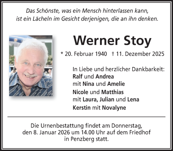 Traueranzeige von Werner Stoy von Das Gelbe Blatt Penzberg