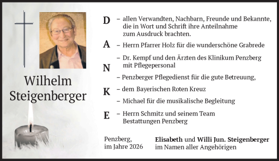 Traueranzeige von Wilhelm Steigenberger von Das Gelbe Blatt Penzberg