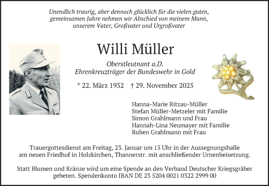 Traueranzeige von Willi Müller von merkurtz