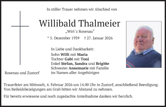 Traueranzeige von Willibald Thalmeier von merkurtz
