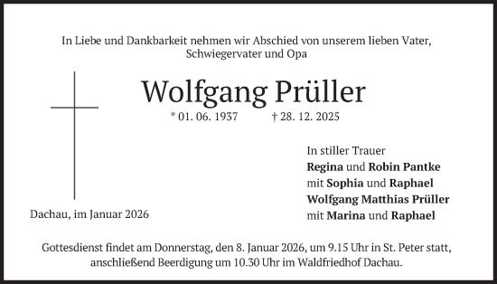 Traueranzeige von Wolfgang Prüller von merkurtz