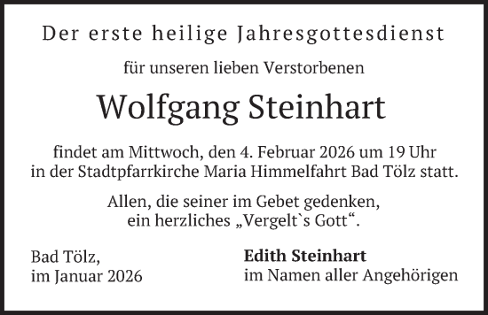Traueranzeige von Wolfgang Steinhart von merkurtz