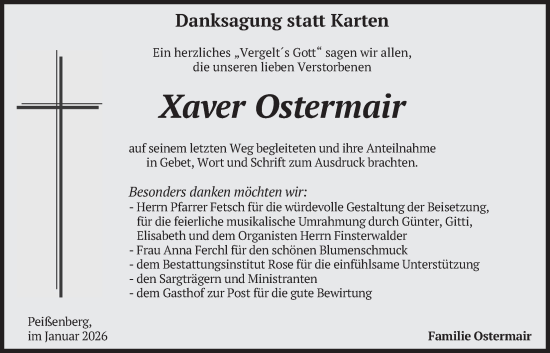Traueranzeige von Xaver Ostermair von merkurtz