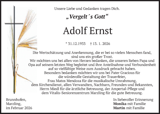 Traueranzeige von Adolf Ernst von merkurtz