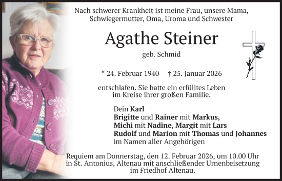 Traueranzeige von Agathe Steiner von merkurtz