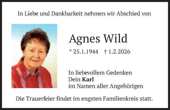 Traueranzeige von Agnes Wild von merkurtz
