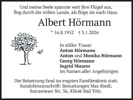 Traueranzeige von Albert Hörmann von merkurtz
