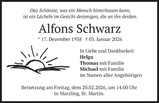 Traueranzeige von Alfons Schwarz von merkurtz