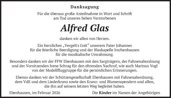 Traueranzeige von Alfred Glas von merkurtz