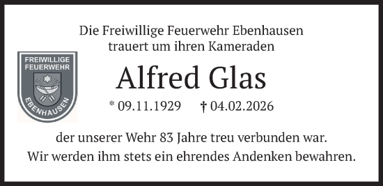 Traueranzeige von Alfred Glas von merkurtz