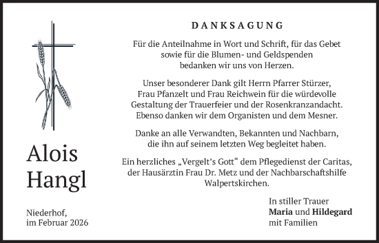 Traueranzeige von Alois Hangl von merkurtz
